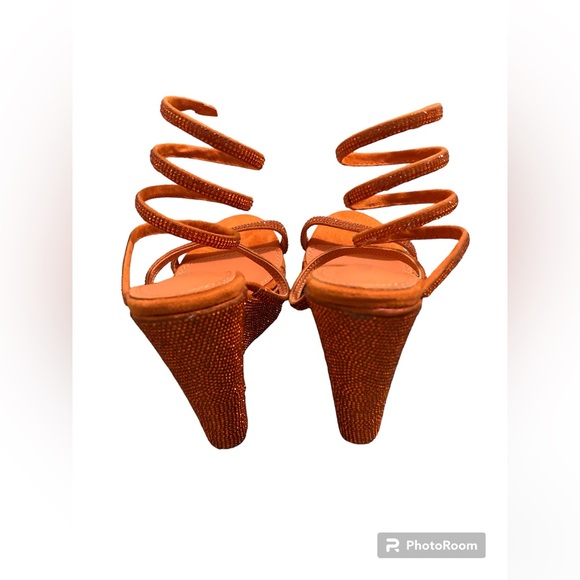 NIB AZALEA WANG COSMO ORANGE PLATFORM WEDGE SANDAL. Size 7.5M. - Picture 7 of 11